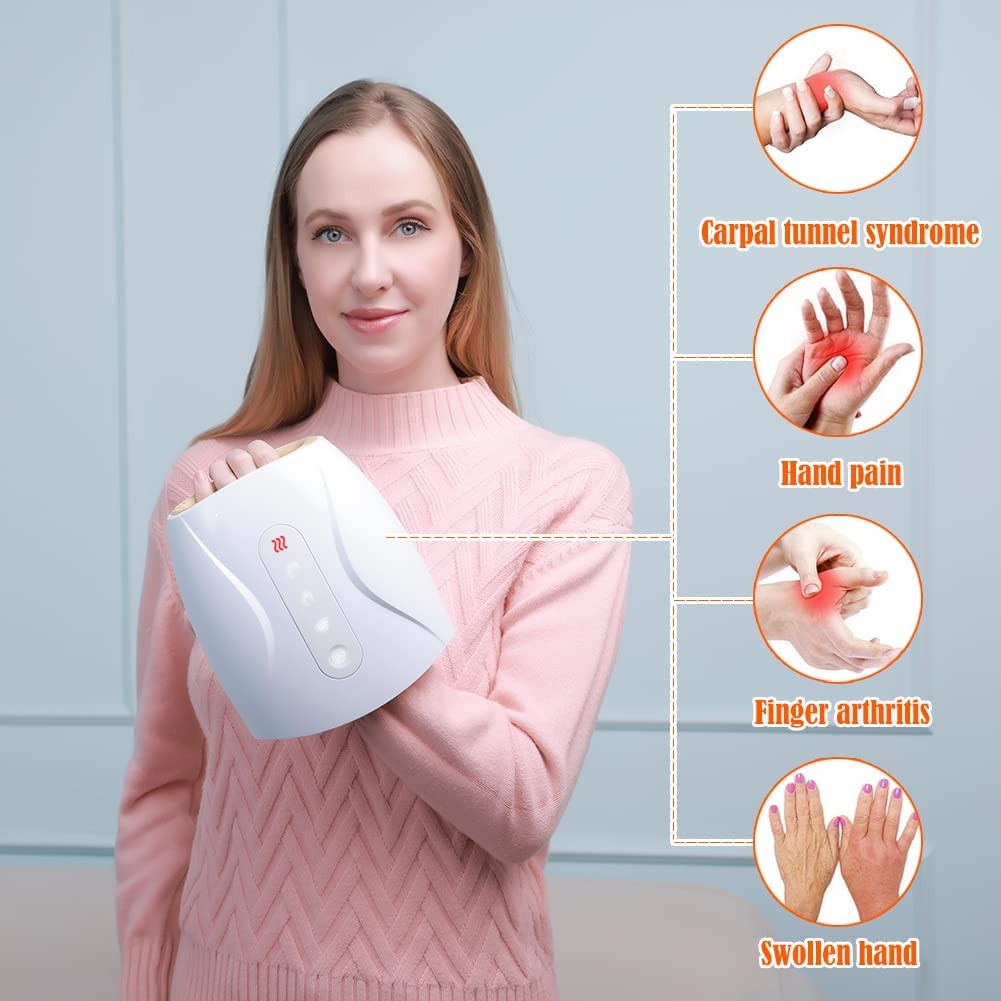 Electric Hand Massager with Heat Therapy, Nuaer Palm Finger 3D Air Pressure Massager for Carpal Tunnel, Stiff Joints