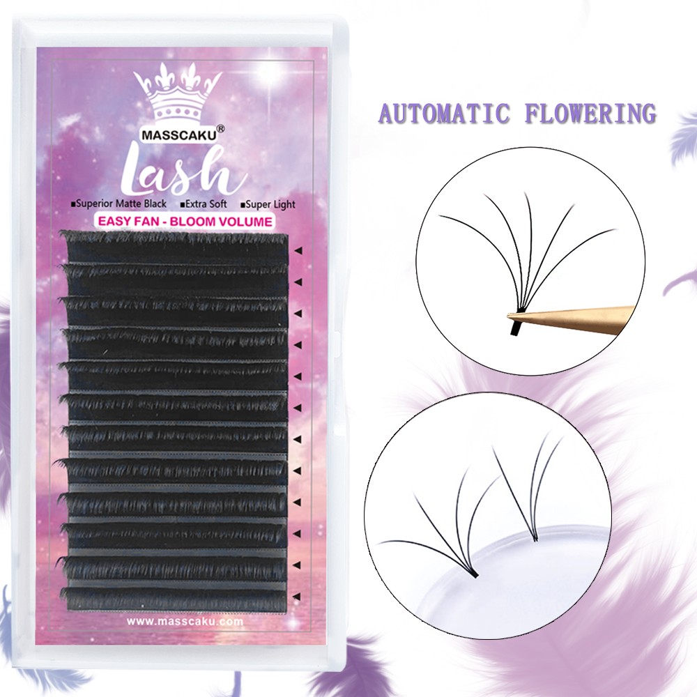 MASSCAKU 1 Second Easy Fan Lash Premade Size Auto Fans Blooming Eyelash 0.05/0.07/0.10mm 8-16mm Long Lasting For Building Lash