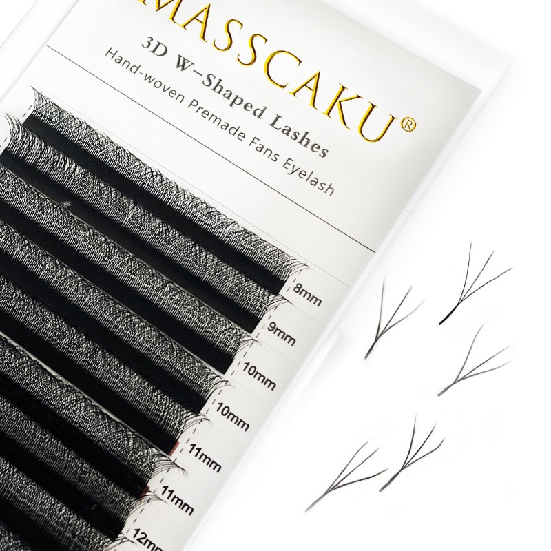 MASSCAKU W Shape 3D 4D Pre-made Volume Fans Easy Nature Soft Light Individual Lashes Clover Plum False Eyelashes Extension