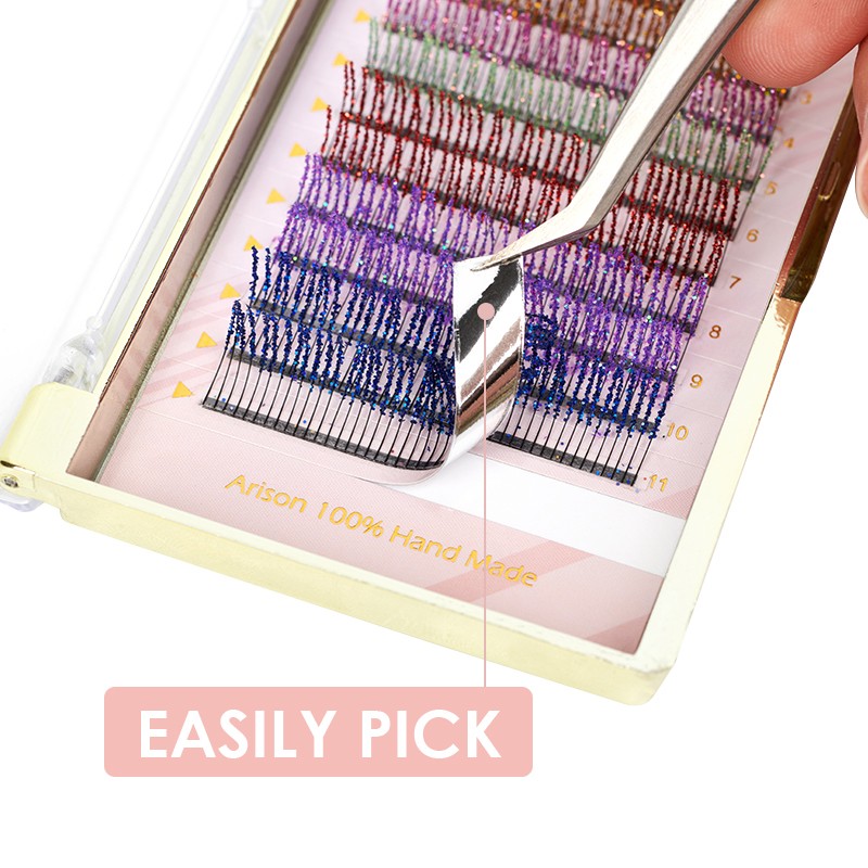 12 Strips Fashion Glitter Eyelash Extensions C Curl 0.15mm Individual False Eyelashes Glitter Silver Metallic Colored Lashes