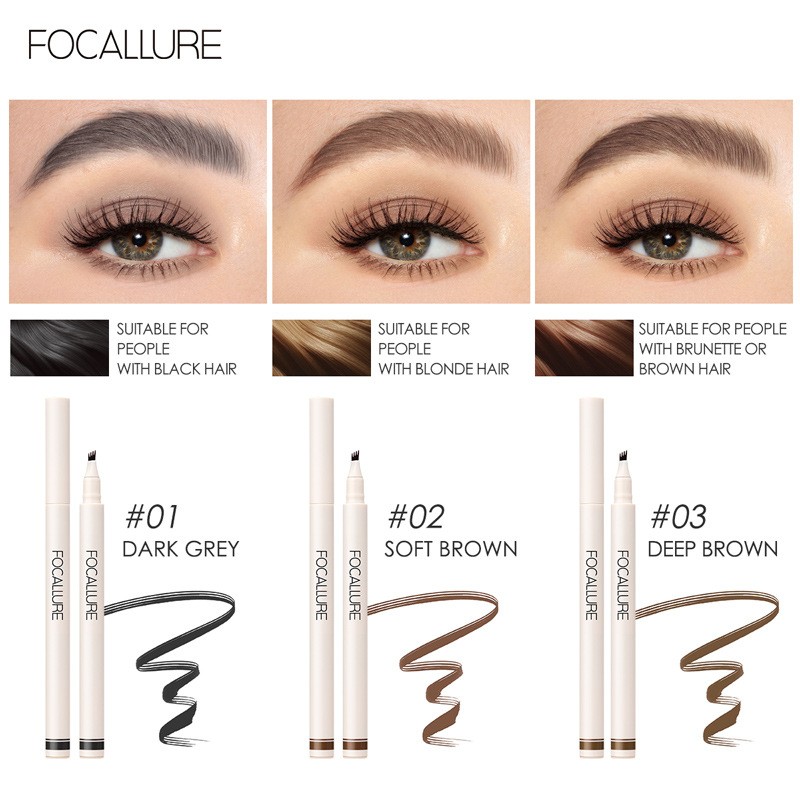 FOCALLURE - 4 Prong Liquid Eyebrow Pencil, Natural Makeup, Waterproof, Durable, Easy to Create Wild, TSLM1