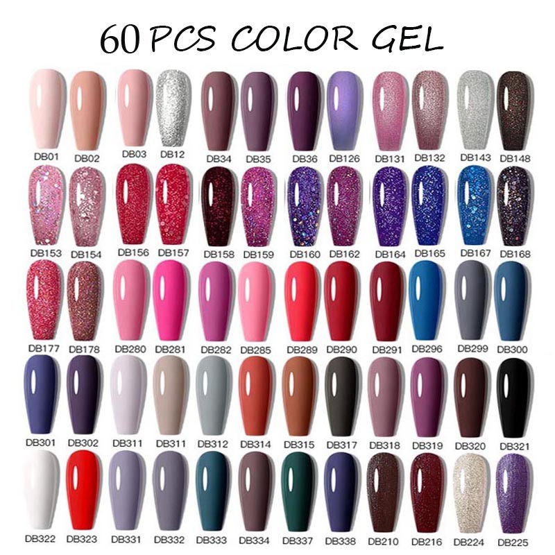 Mtssii 16/60pcs Nail Gel Polish Set Semi Permanent Pure Color and Glitter Gel Set Soak Off UV Gel for Nail Art Beauty DIY Design