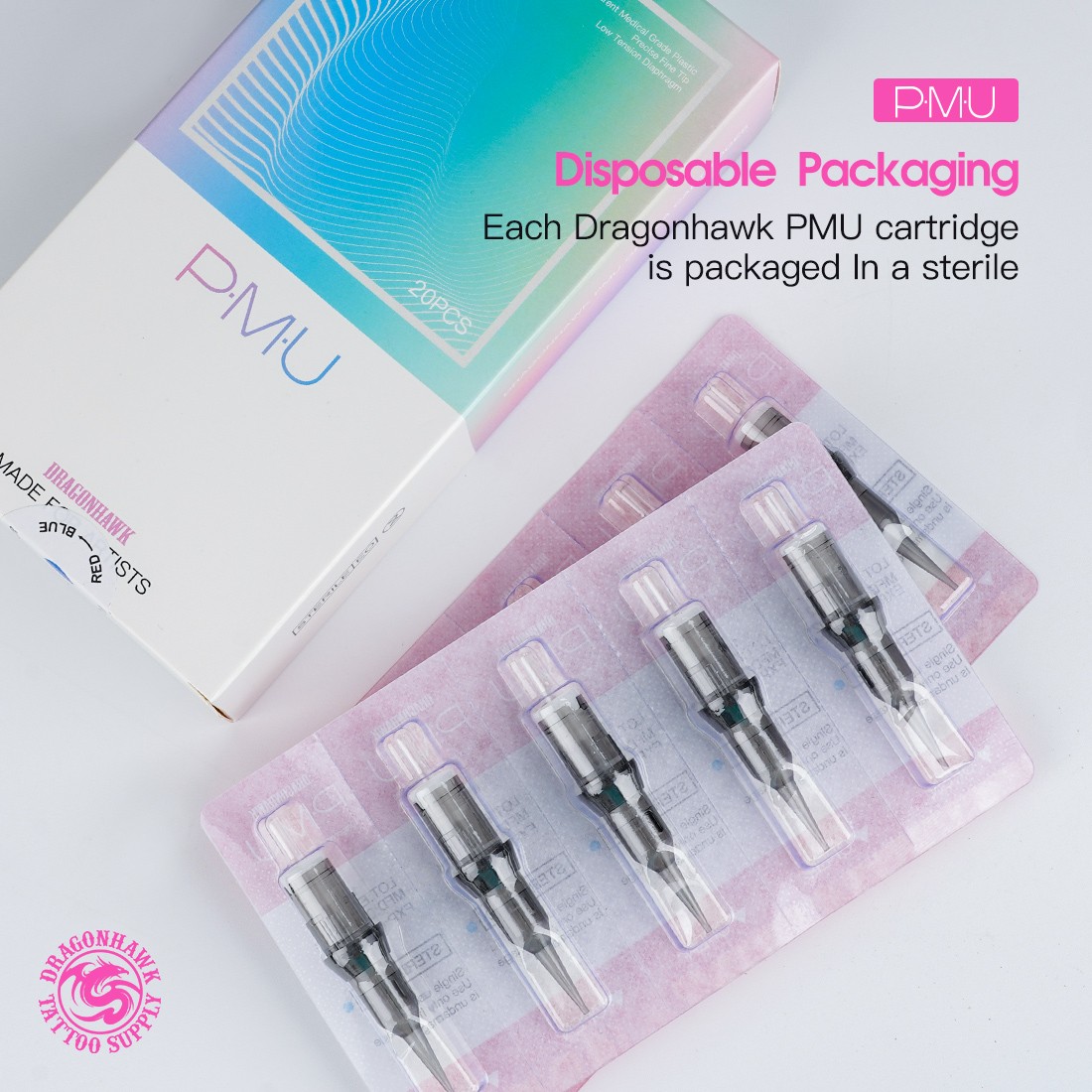 Dragonahwk Cartridge Tattoo Needles PMU 1RL 3RL 7F Sterilize Round Liner For Permanent Makeup Machine