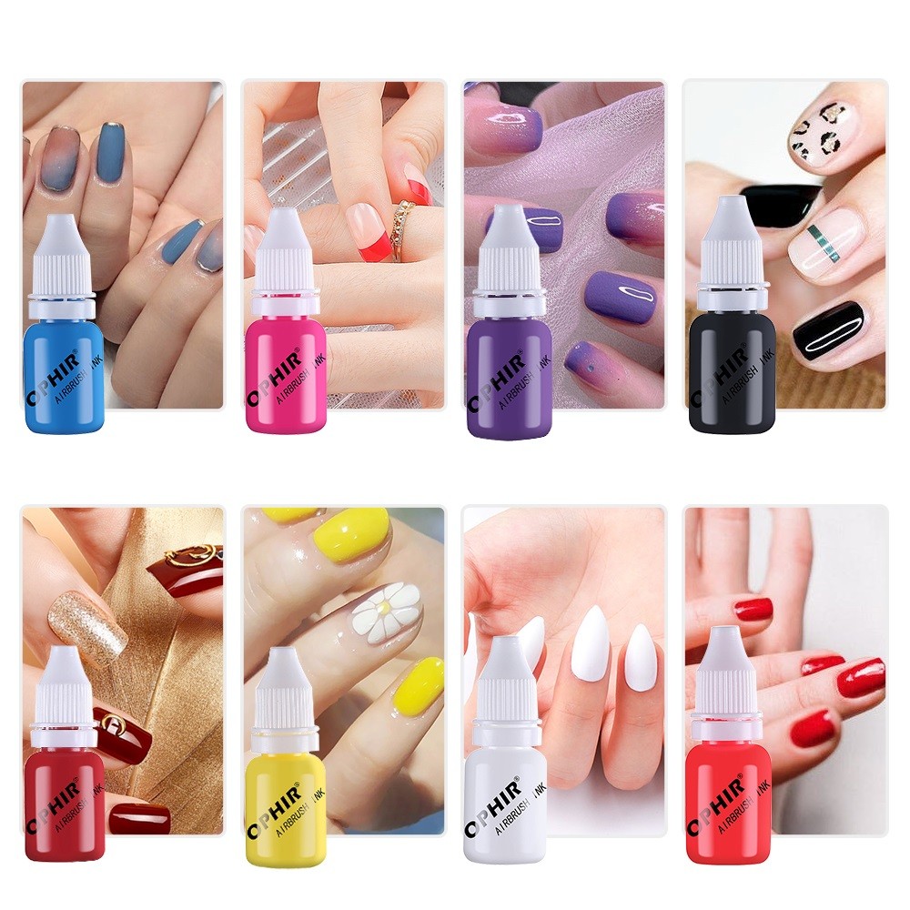 8 Colors 10ml Airbrush Nail Ink For Airbrush Spray Nail Polish Art Painting Use Pigment Inks Airbrushing Kit Manicure Tool