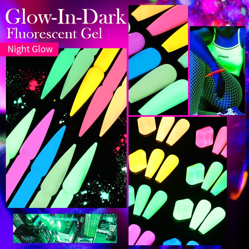 Born Pretty Pink Color Luminous Gel Nail Polish Glow In The Dark Neon Fluorescent Soak Off UV LED Top Coat Semi Permanent Varnish