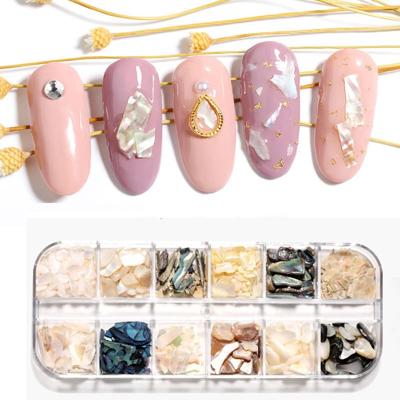 1 Box Irregular Nails Part Abalone Shell Slice DIY Natural Texture Sea Shell Part Mica Stone 3D Ornament Manicure Decoration New