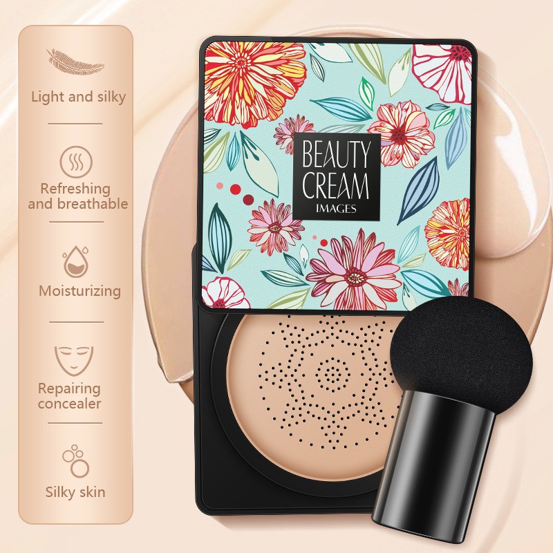 Images BB Air Cushion CC Cream Foundation Concealer Mushroom Head Whitening Waterproof Brighten Face Base Tone Korean Makeup