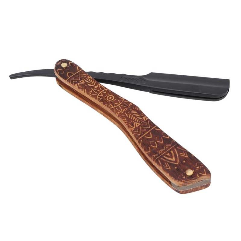 Manual Shaving Blade Rack Stable Rosewood Clip Type Cutter Head Straight Edge Blade Holder Anti-slip Handle for Hair Salon