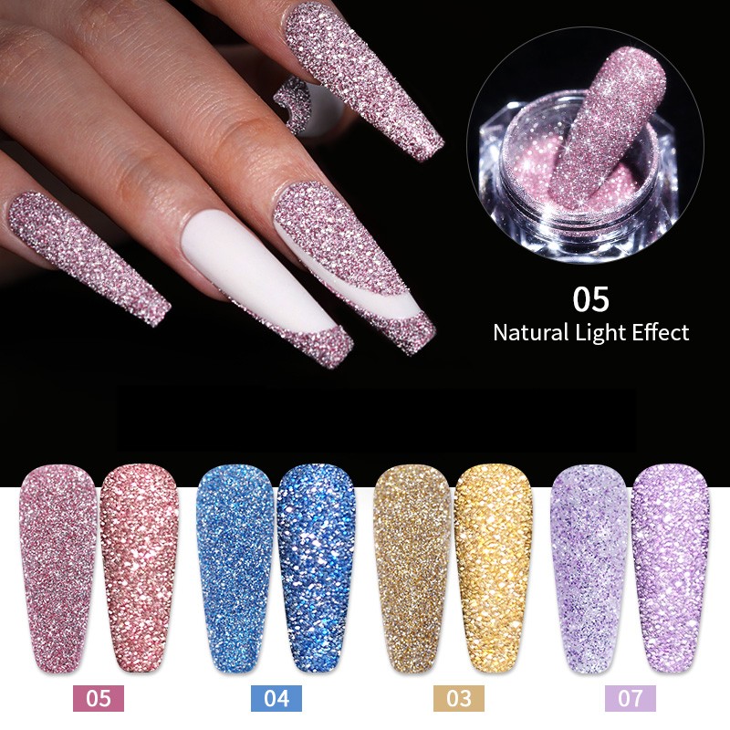 Gold Sliver Nail Reflective Crystals Powder Rainbow Glitter Shiny Pigment Iridescent Glass Micro Drill Nails Art Decoration