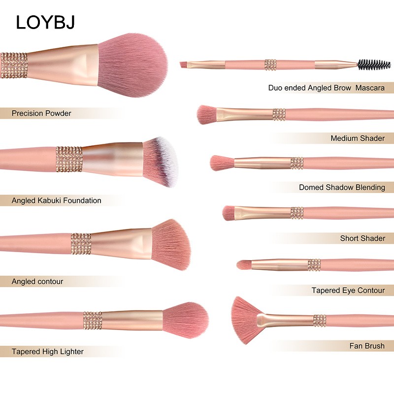 Loebig 10pcs Diamond Makeup Brushes Set Cosmetic Blending Tool Powder Foundation Blush Highlighting Eyeshadow Eyebrow Eyelash Brush