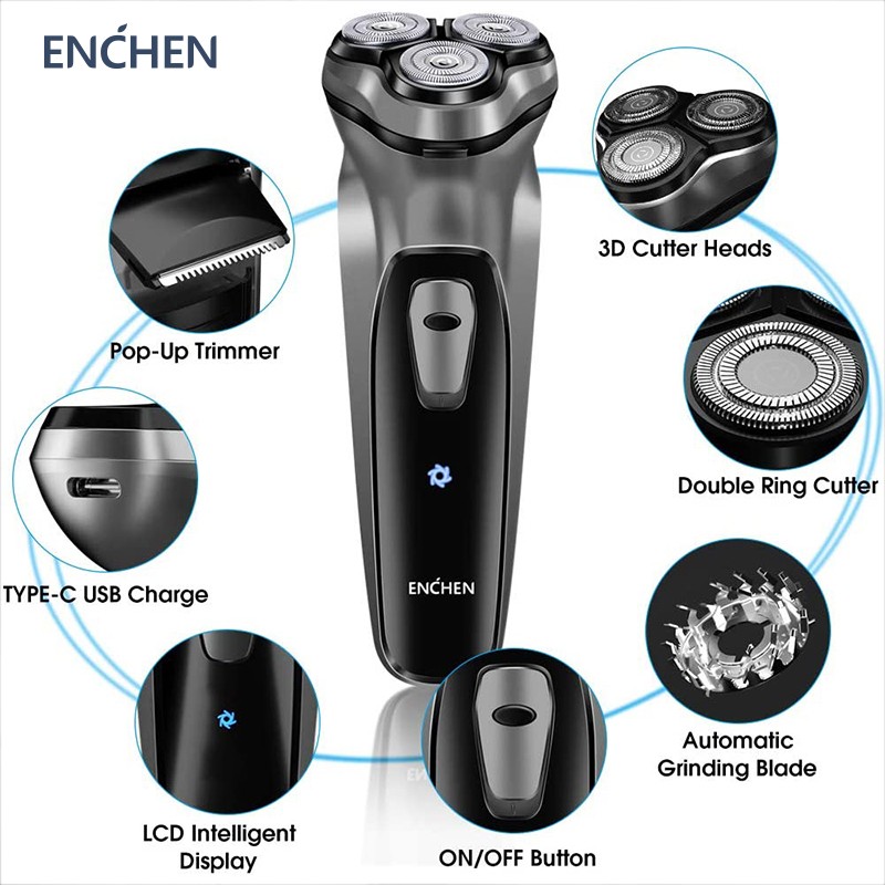 ENCHEN BlackStone Electric Shaver For Men Type C Rechargeable Beard Shaver Intelligent Control Travel Lock 100% New Version