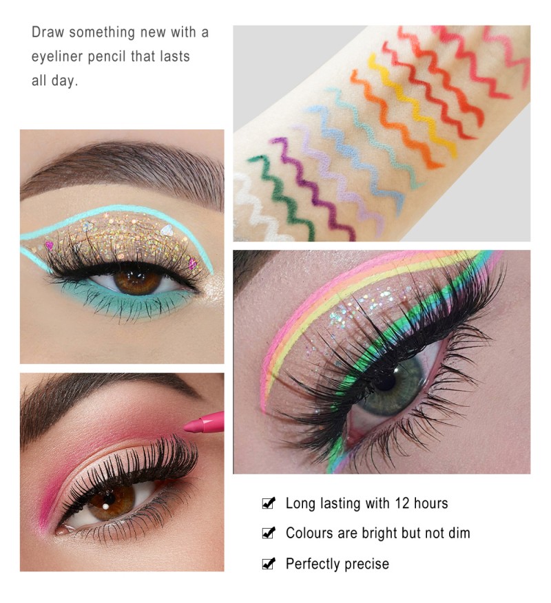 20/12pcs Colorful Eyeliner Pen Quick Drying Lasting Waterproof High Pigmented Eyeliner Pencil Eye Makeup Cosmetic TSLM1