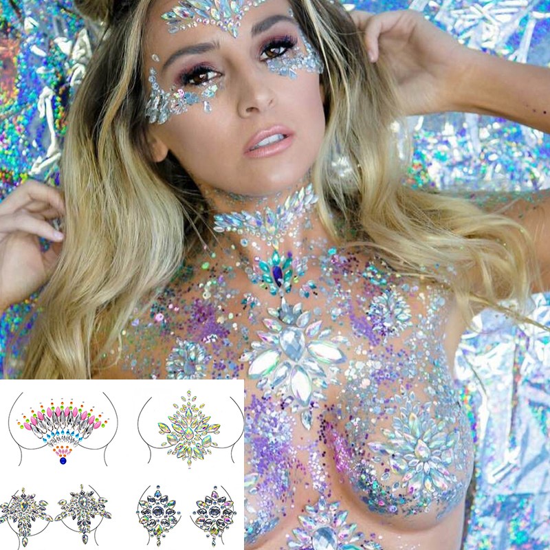 Sexy Chest 3D Crystal Resin Drill Tattoo Sticker Bar Music Festival Rhinestone Tattoo Stickers Carnival Party Chest Decoration