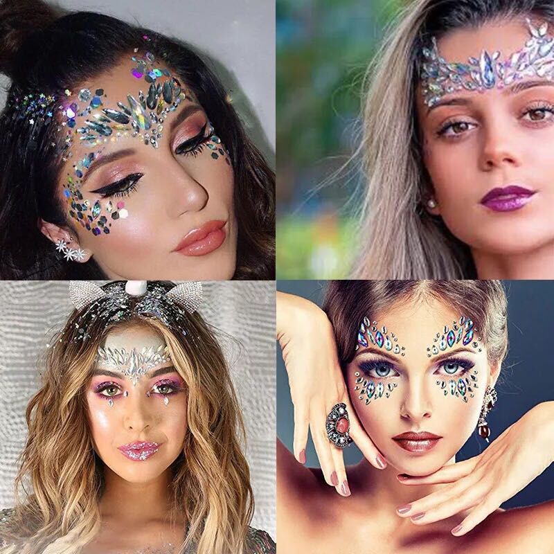 3D Sexy Face Tattoo Stickers Face Decoration Temporary Tattoo Glitter Fake Tattoo Rhinestones for Woman Party Face Jewelry Tattoo