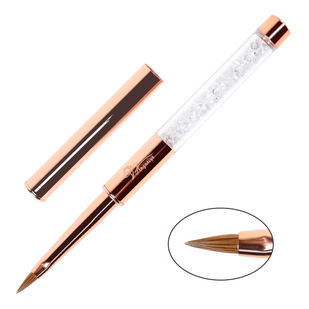 ANGNYA 9pcs/set Rose Gold Nail Art UV Gel Brush Set Pen Nail Art Builder Flat Crystal Painting Drawing Carving Pen Manicure Tool