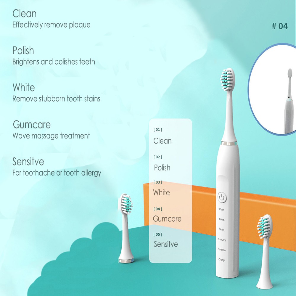 5 Mode Electric Toothbrush For Women Men Child With 6 Replacement Toothbrush Head USB Rechargeable Waterproof Sonic Toothbrush