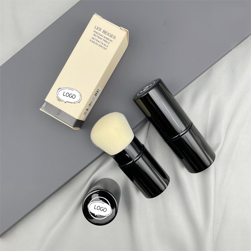 Ch nel Makeup Brush With Logo Retractable Kabuki Foundation Brush Beige Synthetic Hair Flat With Case Cover Cosmetic Makeup Tool