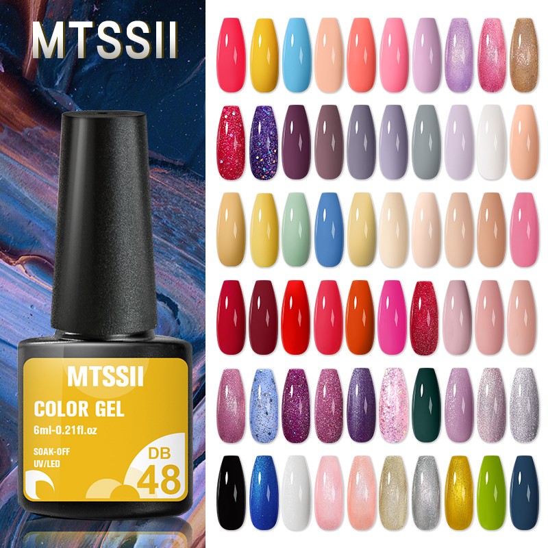 Mtssii 60pcs Color Gel Nail Polish Set Glitter Nail Sequins Gel Soak Off UV Gel Semi Permanent Base Top Gel Nail Art Salon Kits