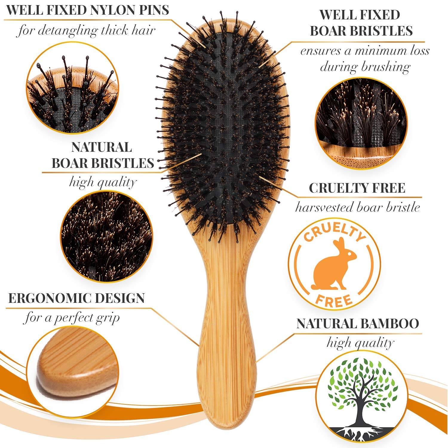 Natural Boar Bristle Massage Brush Comb Wood Handle Brush Comb Massage Comb Anti-static Hair Scalp Paddle Brush Styling Tool