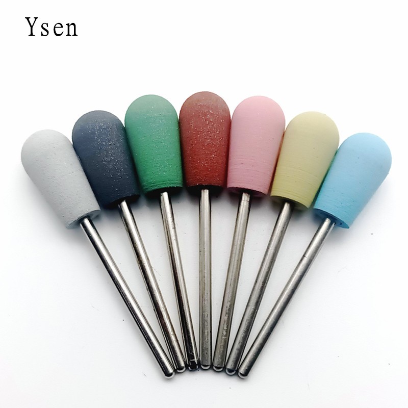 1pc cuspdal head 7 colors rubber and silicon carbide nail file manicure electric nail drill machine accessories tools nail bits