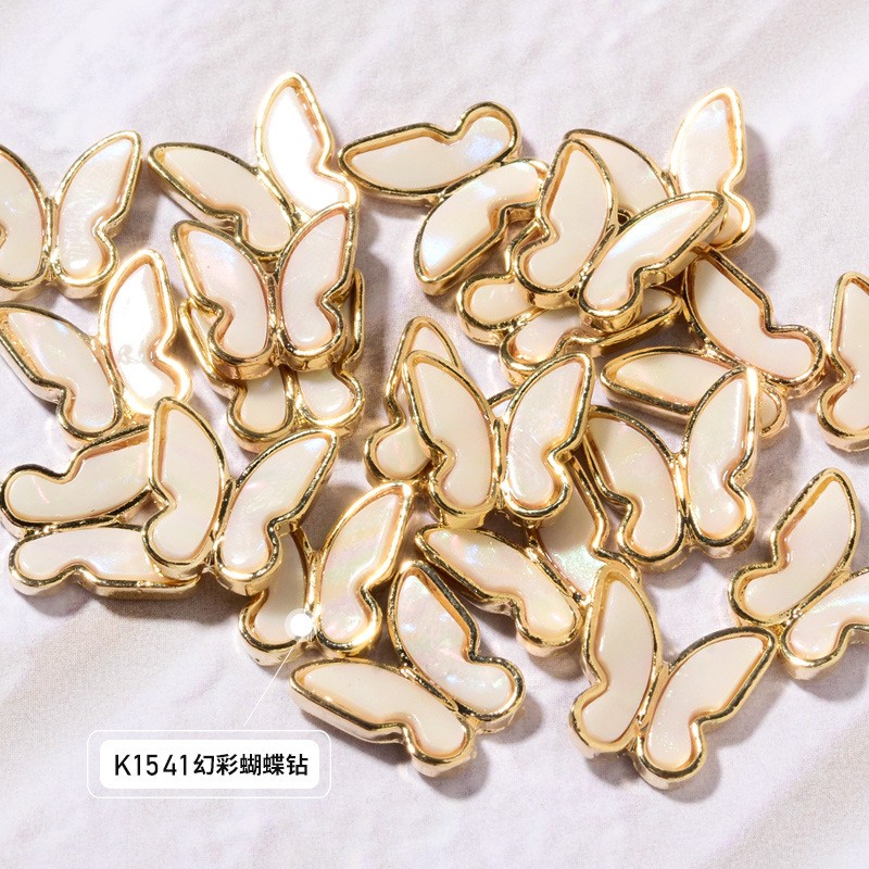 3pcs New Japanese Manicure Metal Amber Four-leaf Clover Shell Butterfly Manicure Gold Edge Irregular Gemstone Jewelry