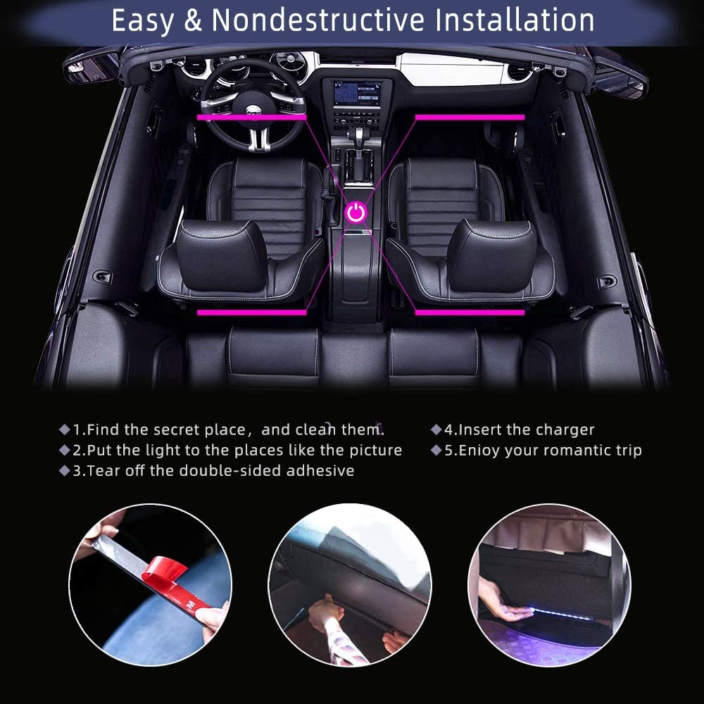 Car Interior Light RGB LED Decorative Light Strip With USB Wireless Remote Music Control Multimedia Car Foot Light