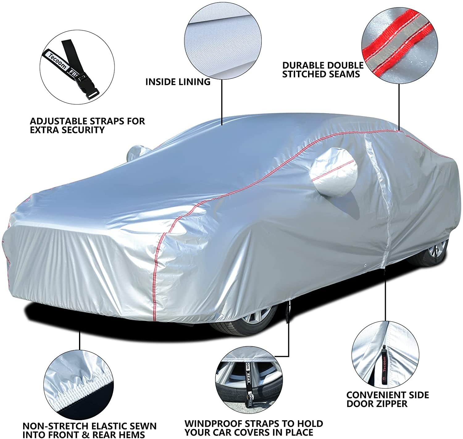 Universal Car Cover Zipper Design Waterproof UV Protective Windproof All-Weather Car Cover Indoor Outdoor Fit Sedan Hatchback SUV