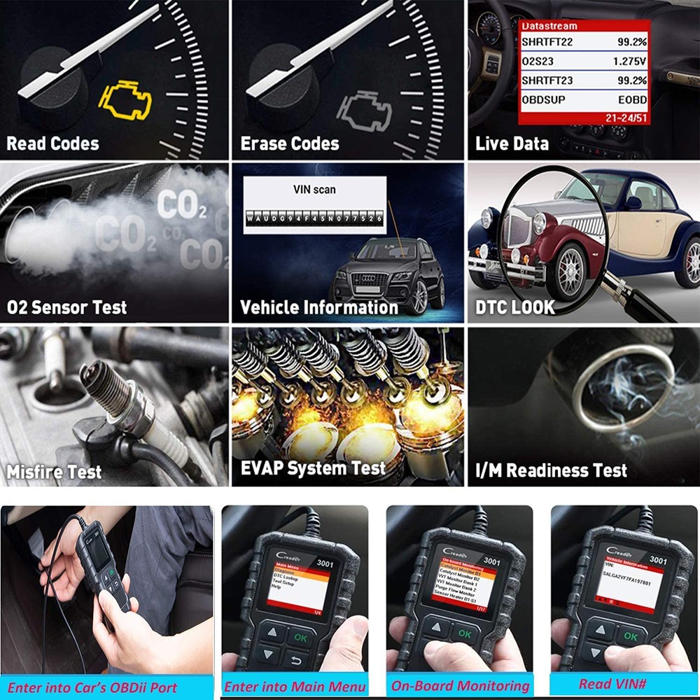 Launch X431 CR3001 Car Full OBD2 /EOBD Code Reader Scanner Auto Professional OBDII Diagnostic Tools pk KW310 ELM327 iCar2