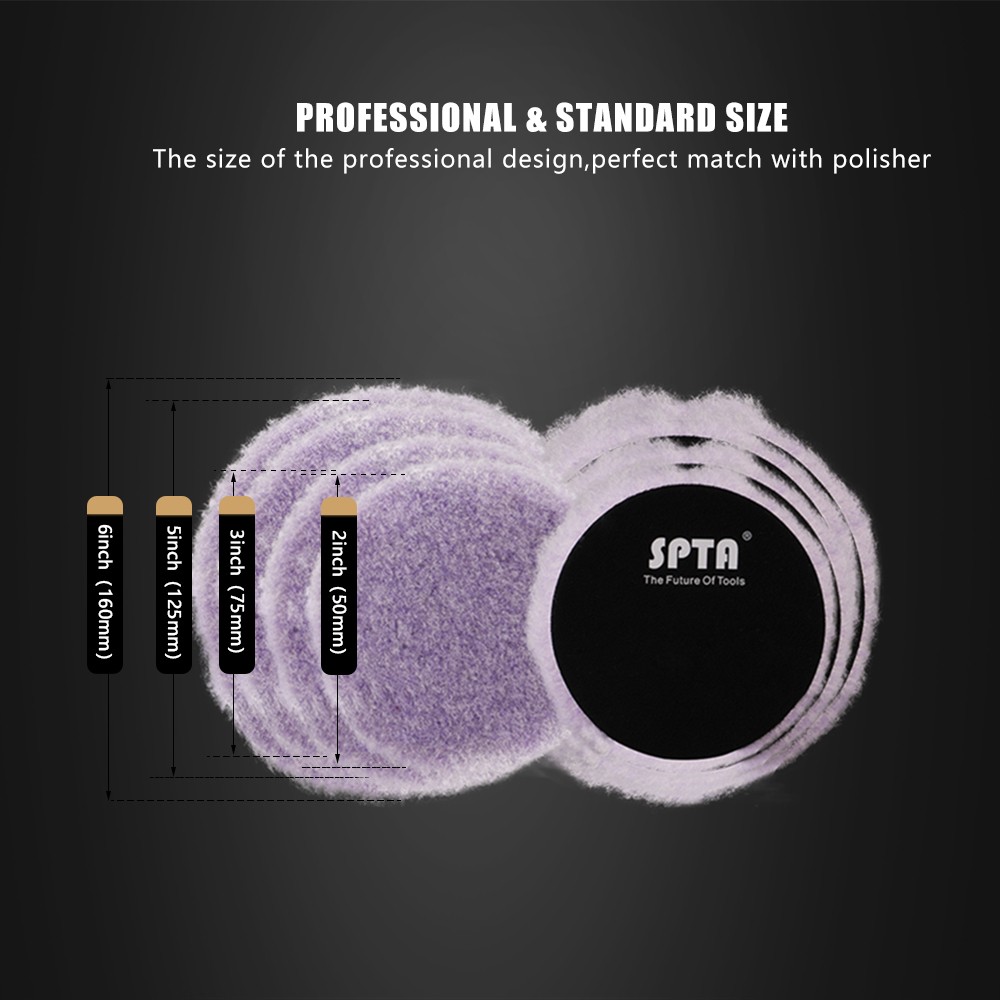 (Wholesale 2pcs and 5pcs) SPTA 3"/5"/6" Purple Lambs Wool Pad High Density Wool Polish Buffing Pad for Car Polishing