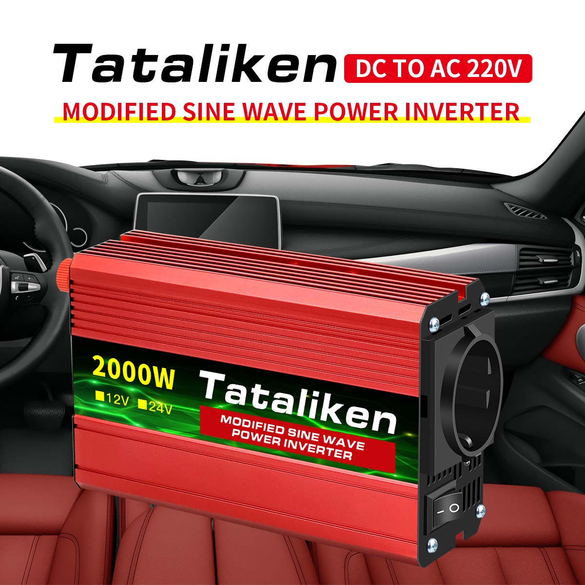 Auto inverter, 12V to 220V, 1500W/2000W/3000W/4000W, LED display, camping, emergency European standard conve inverter