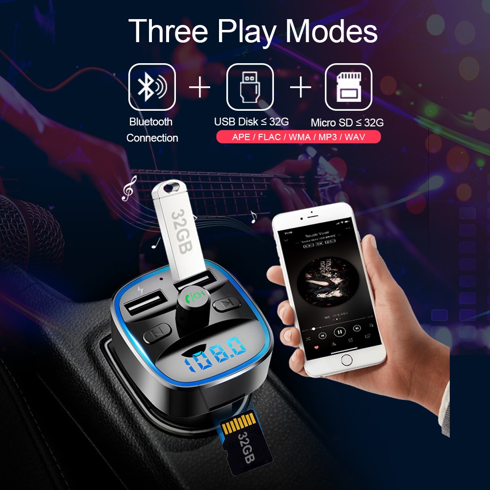 CDEN FM Transmitter Bluetooth 5.0 Free Car Camera Kit MP3 Music Player U Disk TF Card USB Receiver Car Charger Fast Charging