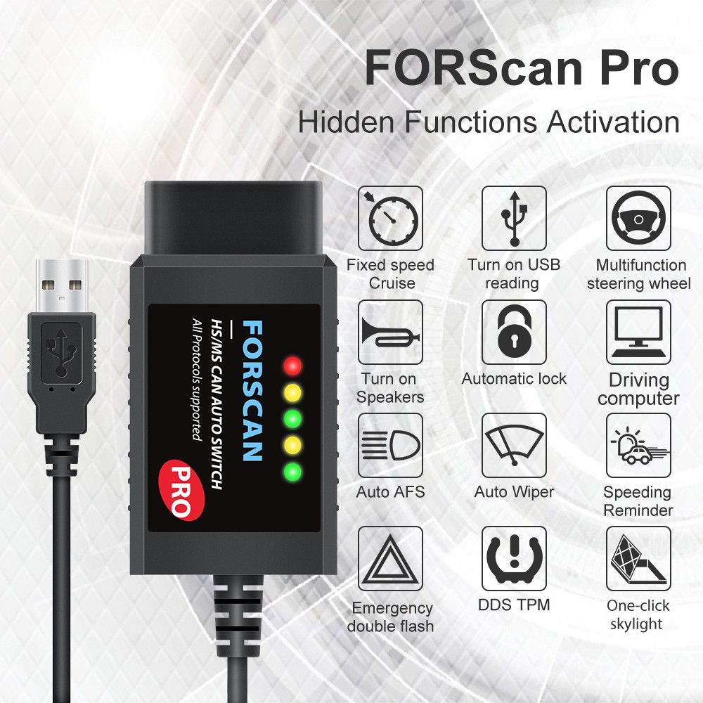 Forecast Pro ELM327 V1.5 Car Diagnostic Tool for Ford Coding USB OBD2 Diagnostic Tool HS/ MS Can Auto Switch F150 F250 F350 F450