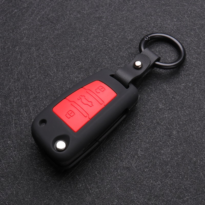 Carbon Fiber Silicon Flip Car Key Cover Case Cover Protector For Audi A1 A3 A4 A6 TT Allroad Q3 Q7 R8 S6 SQ5 RS4 2018 Keychain