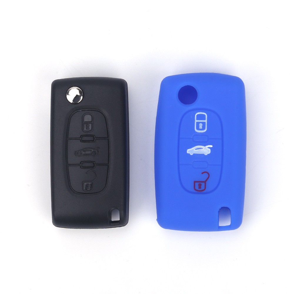 3 Buttons Silicone Car Key Case Peugeot 207 307 308 407 408 For Citroen C3 C4 C4L C5 C6 Protector Cover