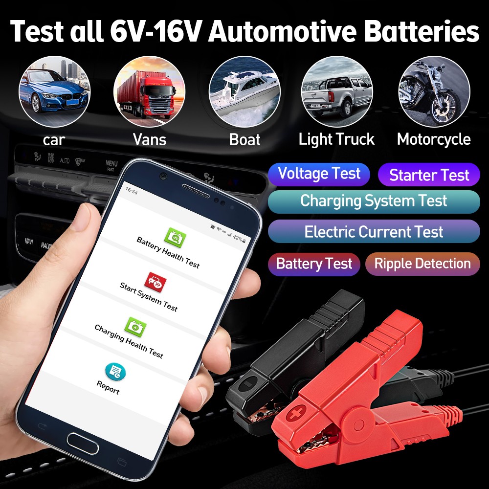 LAUNCH BST360 Bluetooth Battery Tester 12V Car Motorcycle Battery Analyzer Load Cranking Charging Tester For X431 Android IOS