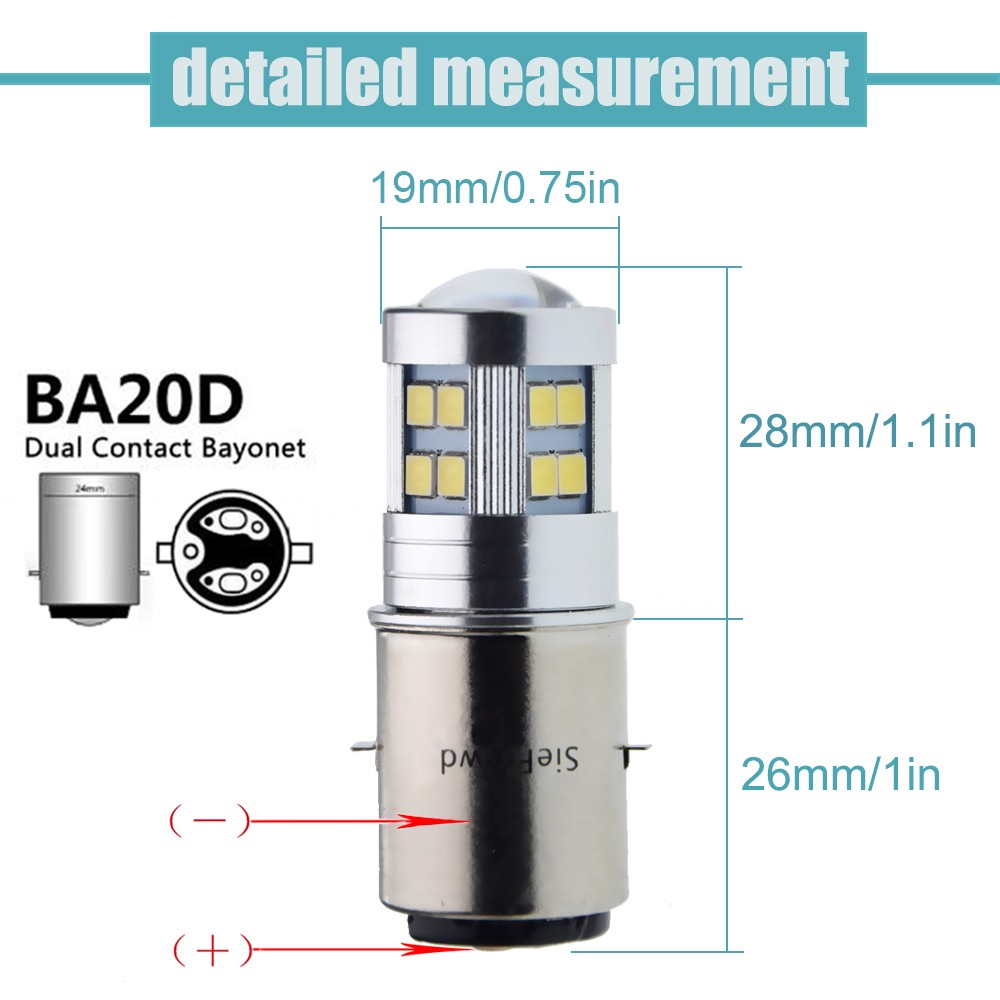 Motorcycle Headlight Headlight Scooter LED Light Motorcycle High/Low Beam White Light BA20D 6V 12V 2835 24SMD H6 1pc