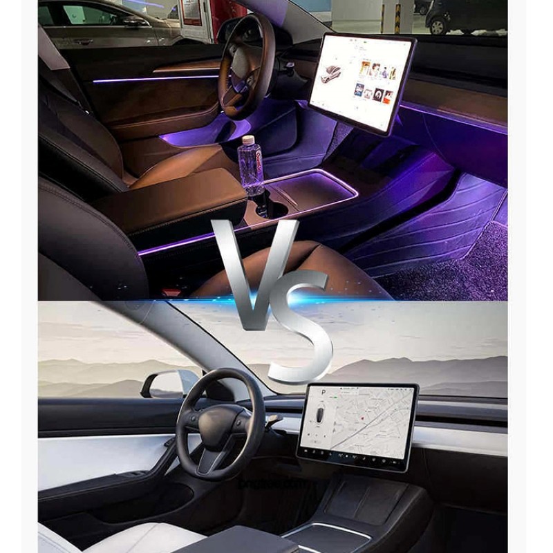 HOLYWOOT Tesla Model 3 Model Y Interior Ambient Car Lights Led RGB Neon Ambience Light Strip Fiber Optic With App Control