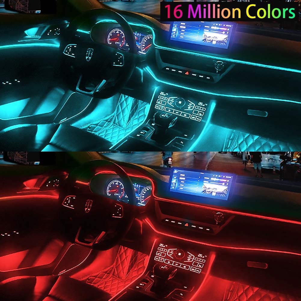 LED Car Interior Decoration Car Ambient Light Strip Light APP RGB Music Control Flexible EL Wire Rope Tubular Atmosphere Neon Strip