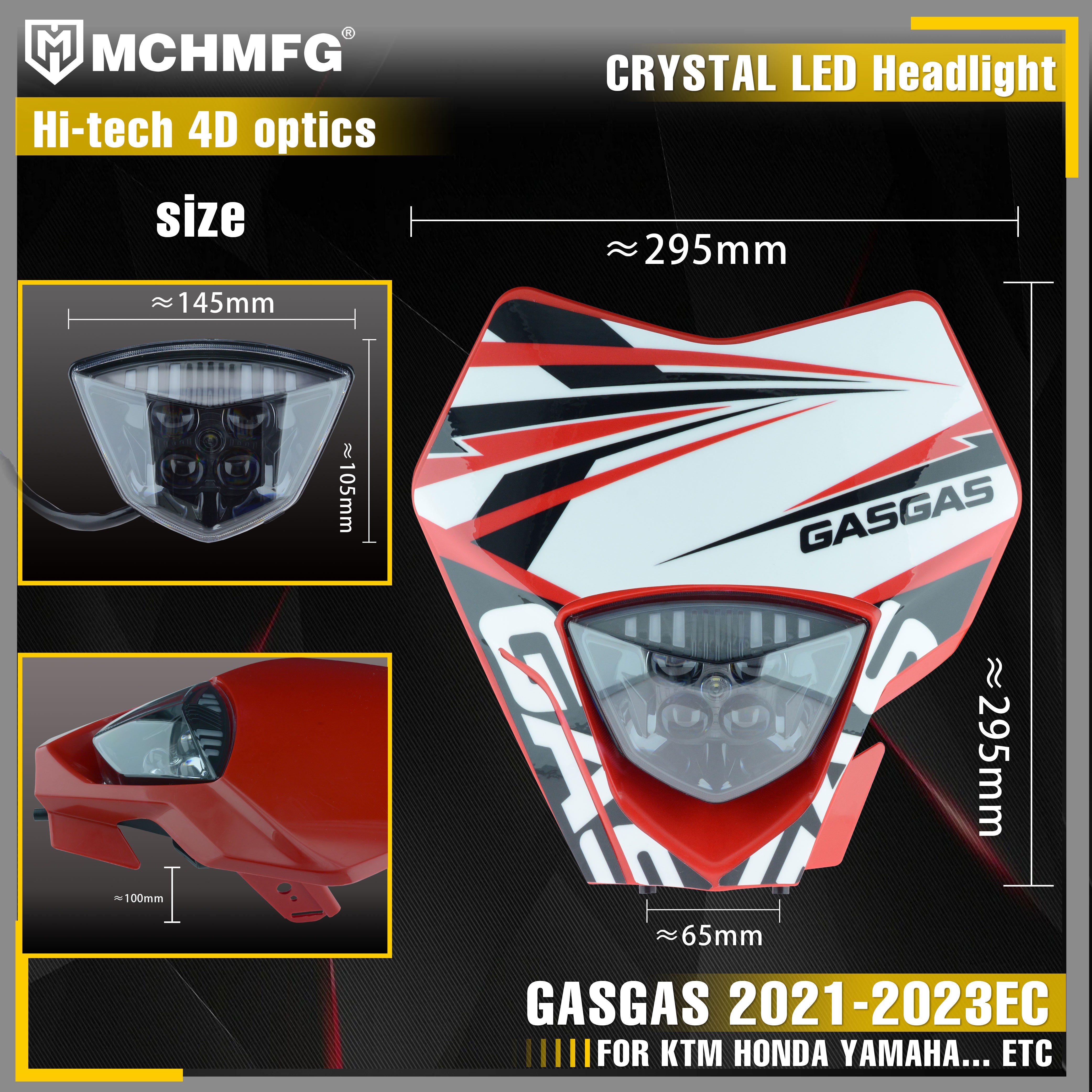 MCHMFG LED Crystal Motorcycle Headlight Headlight For Gasgas 2021-2023 EC 2021 2022 2023 Enduro Motorcycle