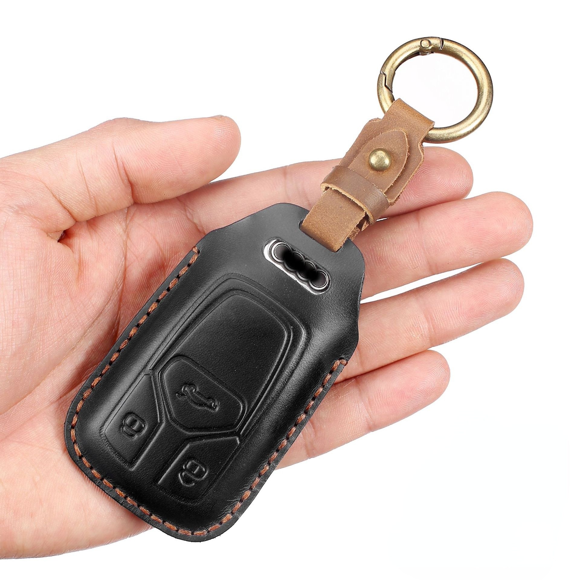 Luxury Leather Car Key Case Cover Fob Protector Key Chain Holder For Audi A4L Q5 A6L A3 A5 Auto Accessories Remote Keyring Bag