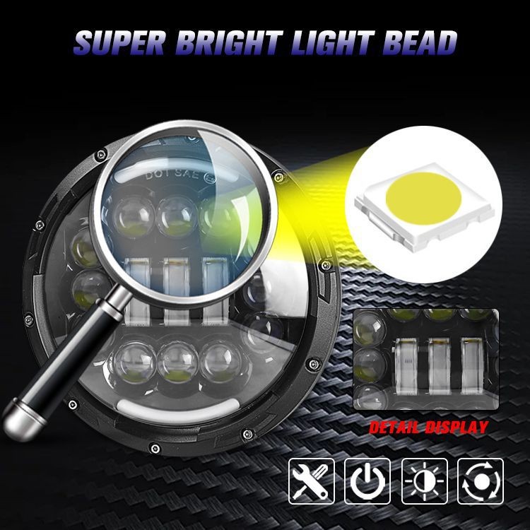 1pcs Running Light 45W/60W/75W/80W/90W Car Led 7 Inch Car Accessories Angel Eyes H4 Headlight For Lada Niva 4X4 Uaz Hunter Hummer