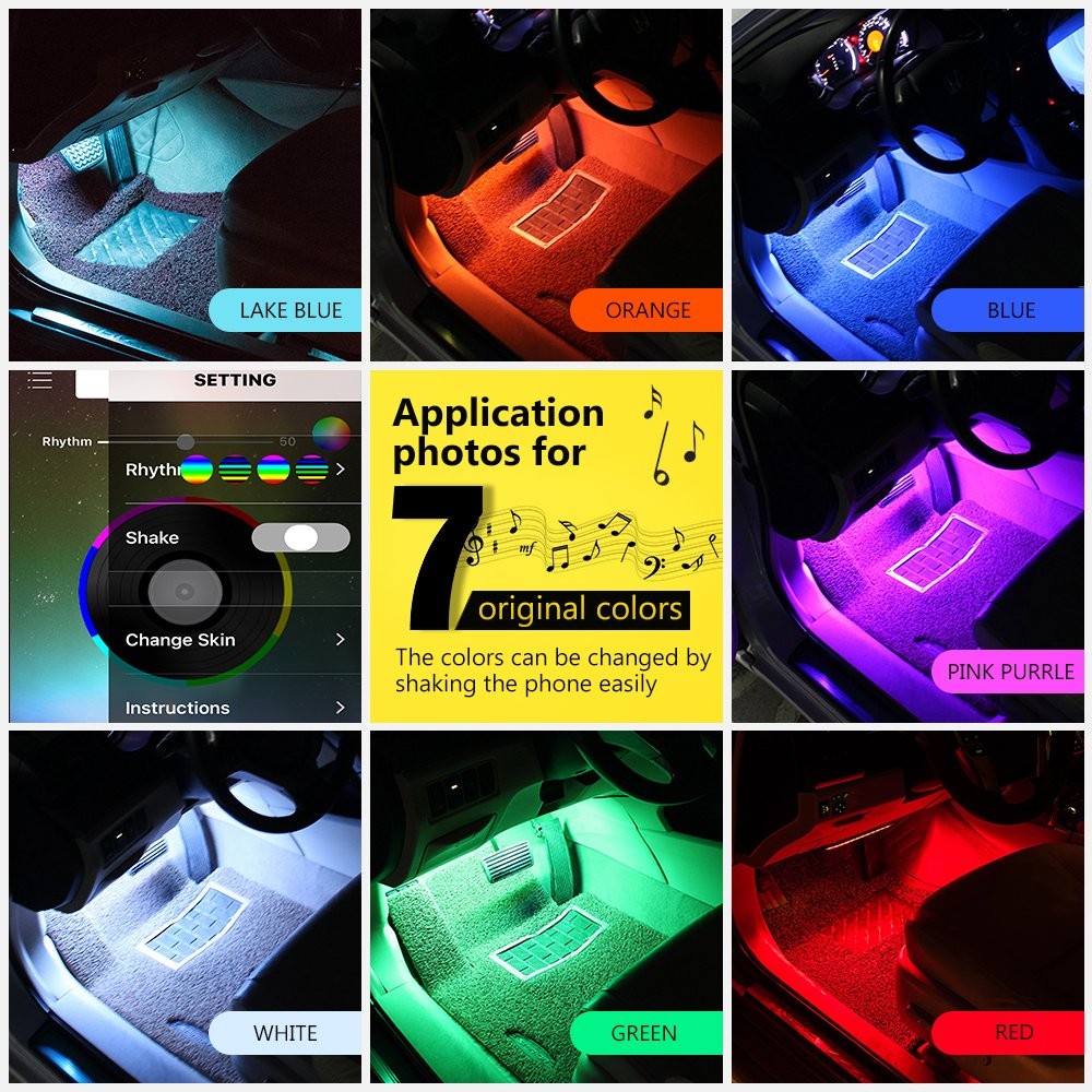 NLpearl Car LED Auto Interior Decorative Lights Car LED Foot Light 36/48 LED Atmosphere Lamp Ambient Lamp Remote Control