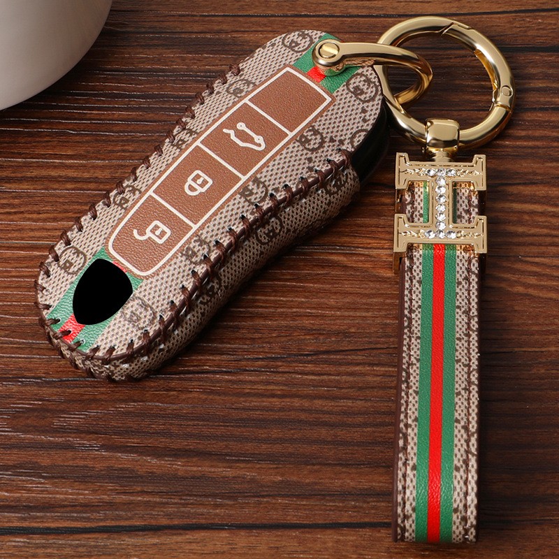 Luxury Leather Car Key Case Cover Fob Protector Key Chain Holder For Porsche kayenne718 Panamera Keyring Accessories Shell Bag