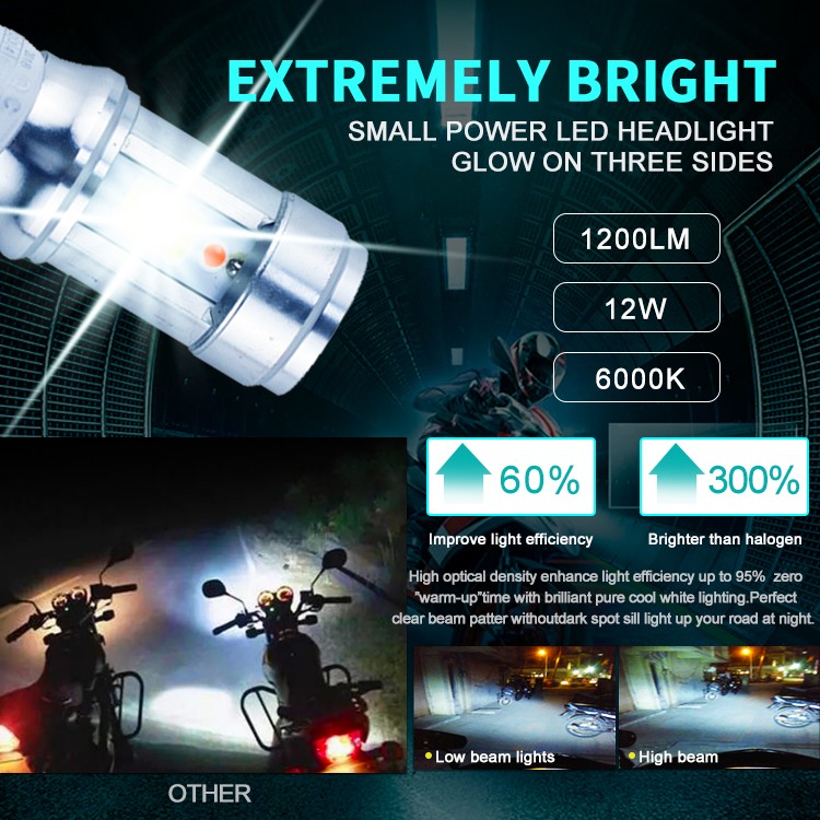 Plug and Play 12W 1200lm S2 Ba20d LED Motorcycle Headlight H6 Scooter Motorcycle Headlamp Light Bulb Accessories 6000K White 12V