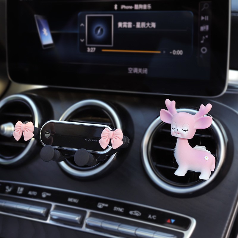 Cute Universal Car Phone Holder Air Conditioning Air Outlet Decoration Air Freshener Car Perfume Ladies Auto Interior Accessories