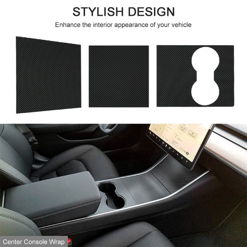 Car Center Console Wrap Kit Sticker Panel Matte Carbon Fiber Black For Tesla Model 3