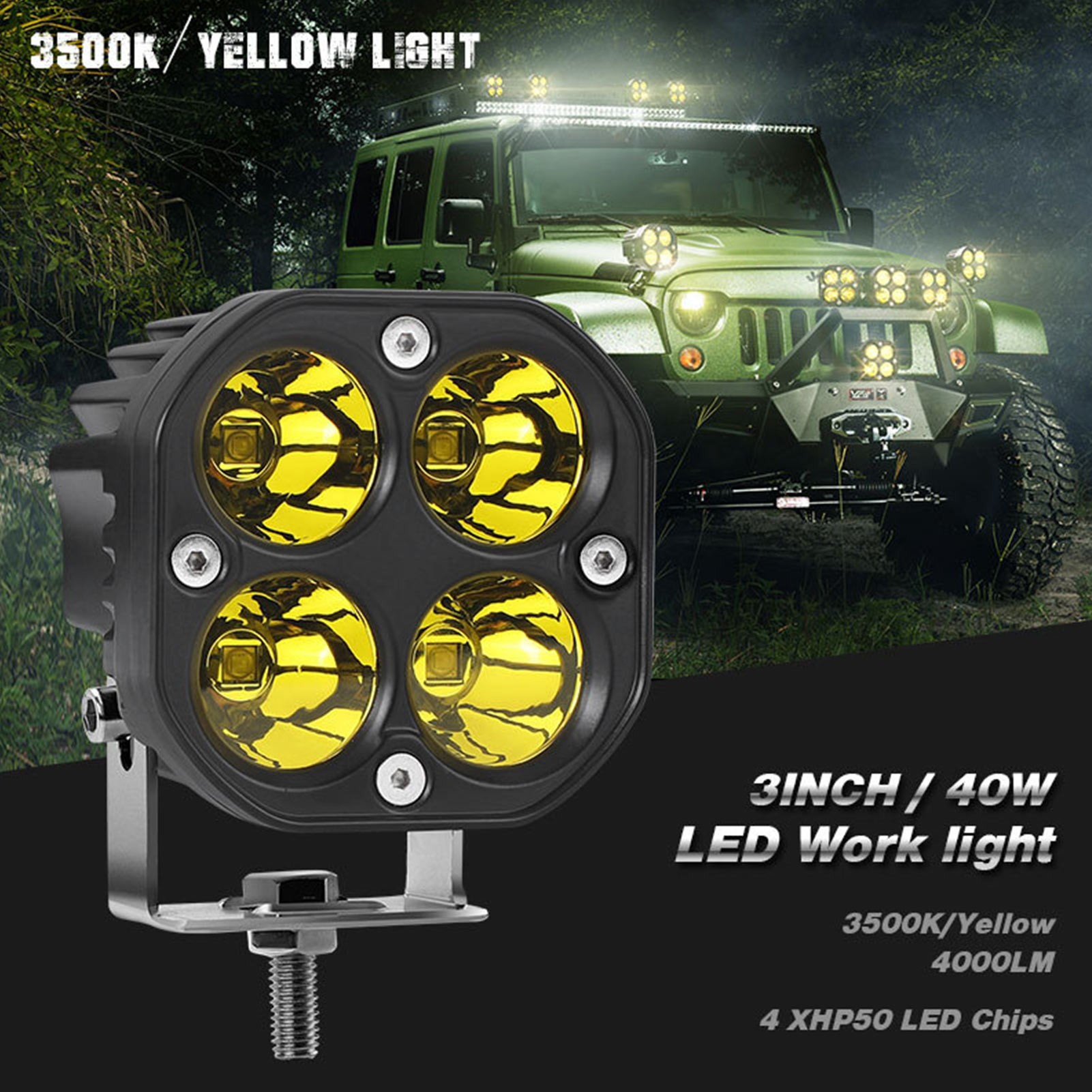 40W LED Work Light Bar Spot Pods Offroad Fog Lamp Pickup ATV Truck USA Car Flashing Light Multicolor Luminous Lamp