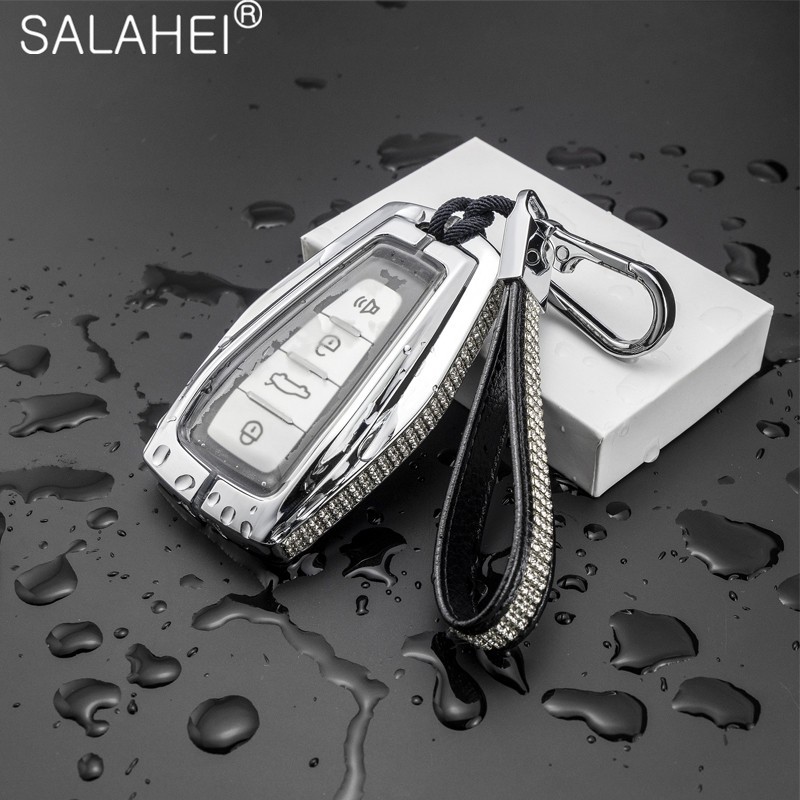 Zinc Alloy + Car Key Case Cover Shell Inlaid Rhinestone For Geely 2019-2020 Atlas GS X7 EX7 GT GC2 Fob Key Bag Accessories