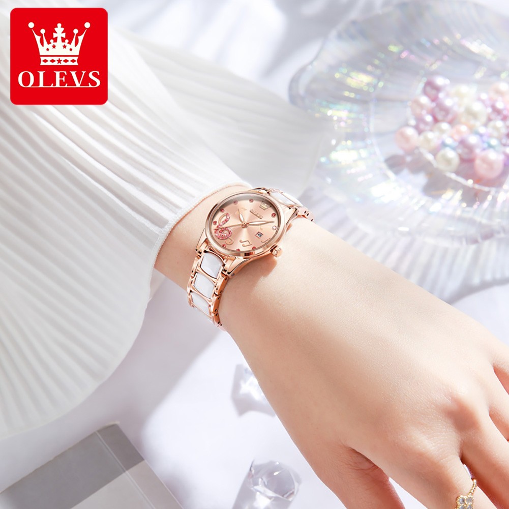 OLEVS Luxury Quartz Women's Watch Japan Elegant Movement Waterproof Women's Ceramic Watch Women's Wristwatch Gift for Female