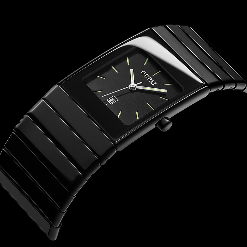 OUPAI Classic Black Squire Ceramic Calendar Dat Tritium Watch Light Mens Quartz Watch e Luminous Waterproof Military Watches